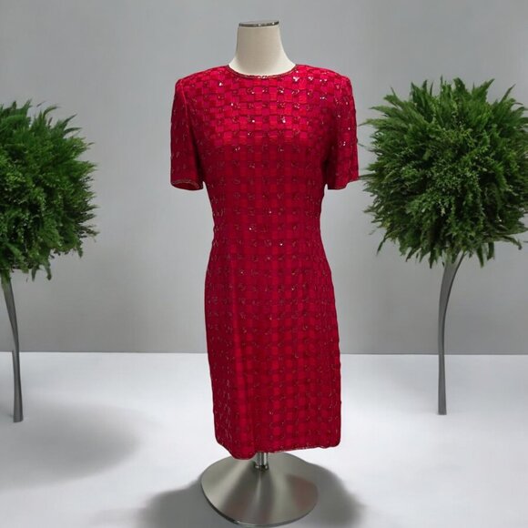 Vintage Nipon Night Red Sequin Cocktail Dress 8 Elegant Formal Luxurious Glam - Picture 1 of 13